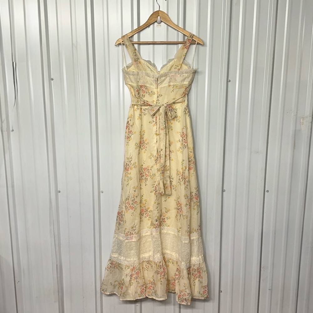 Vintage Cottagecore Floral Lace Trim Prairie Maxi Dress Women XS Romantic Boho - Picture 2 of 6